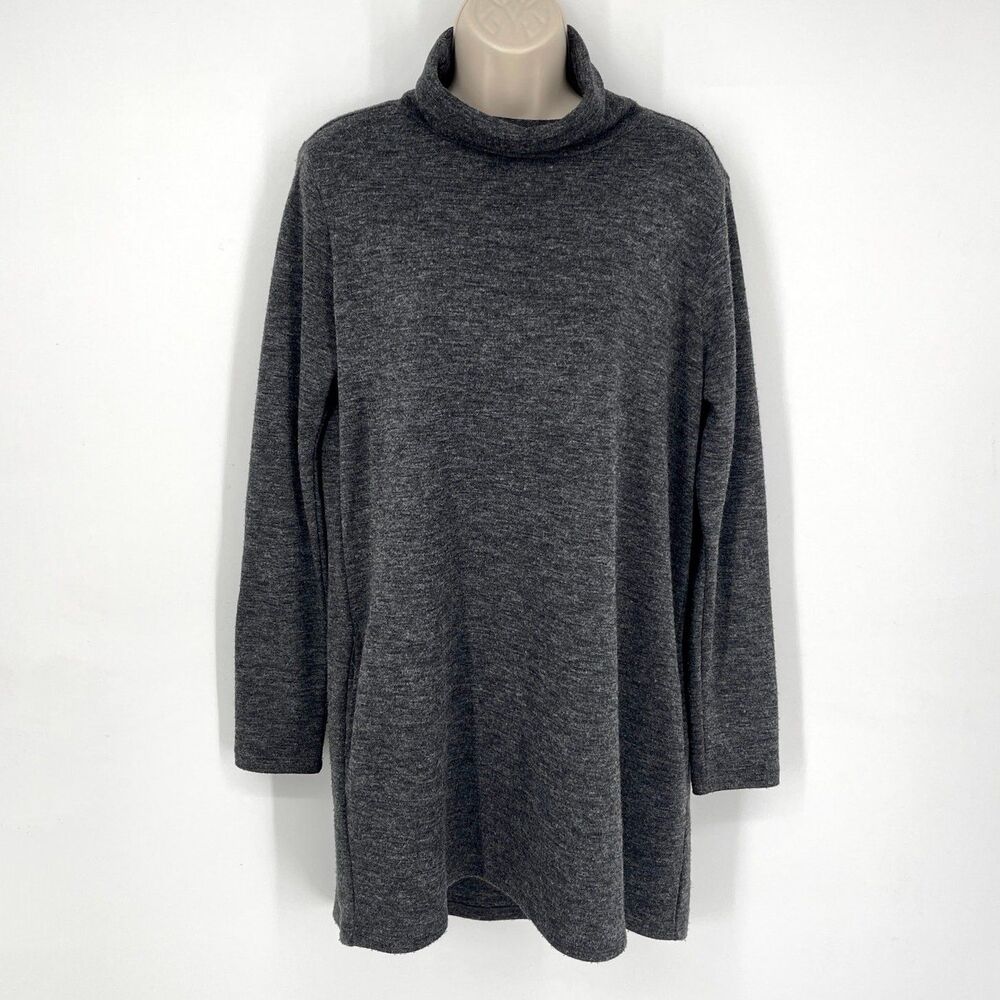 Leith Long Sleeve Turtleneck Tunic Sz M Charcoal Gray Pockets Warm Casual Dress